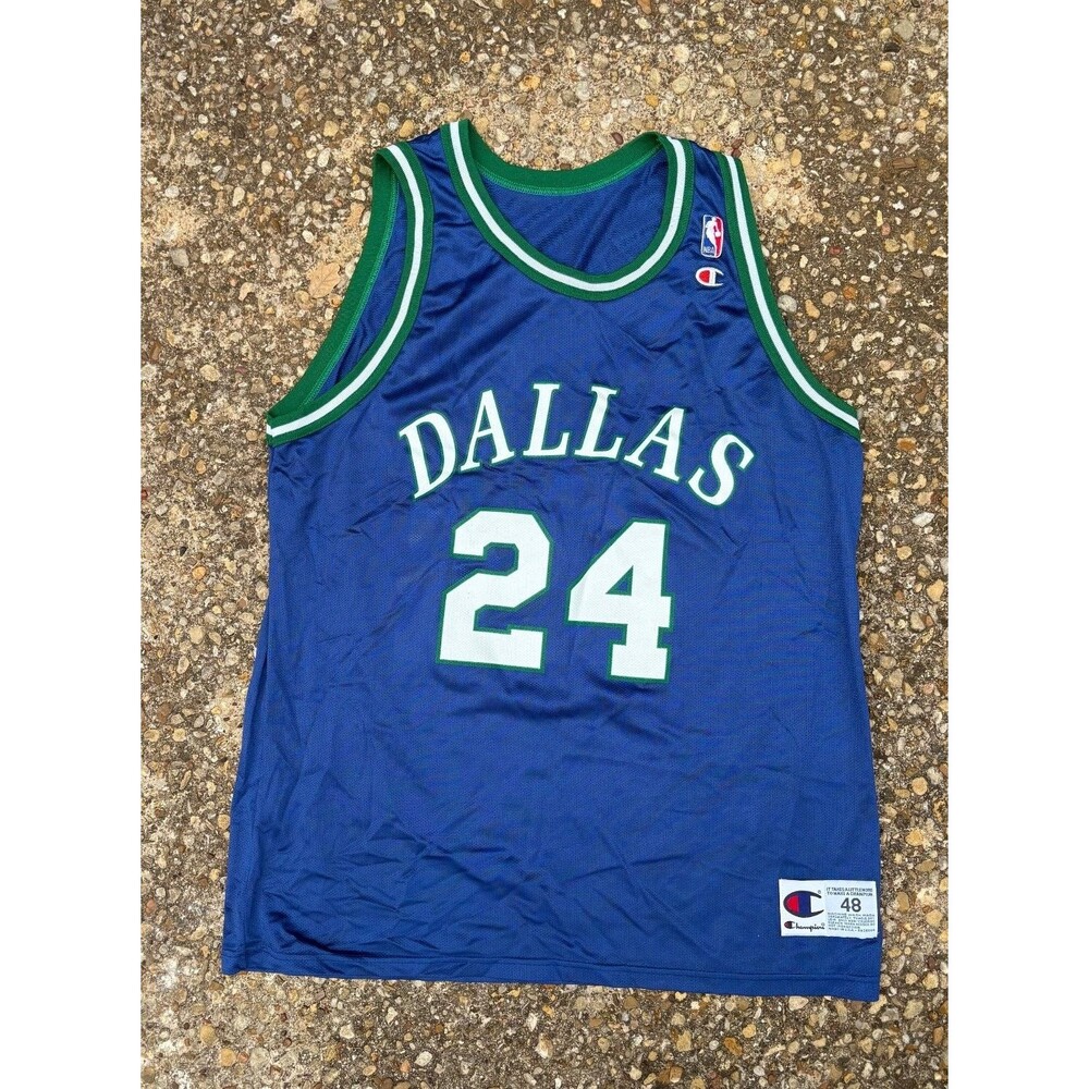 Champion Jim Jackson Dallas Mavericks Basketball Jersey Size 48 Blue Green Nylon